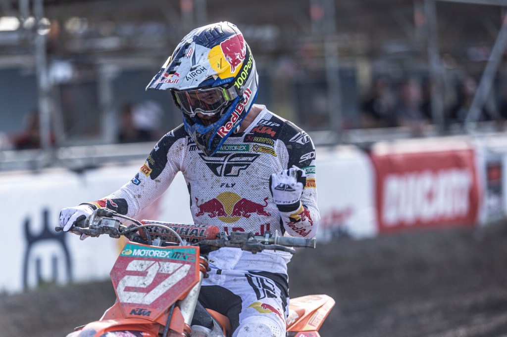 A photo of Simon Langenfelder celebrating his win at the MXGP of Sweden