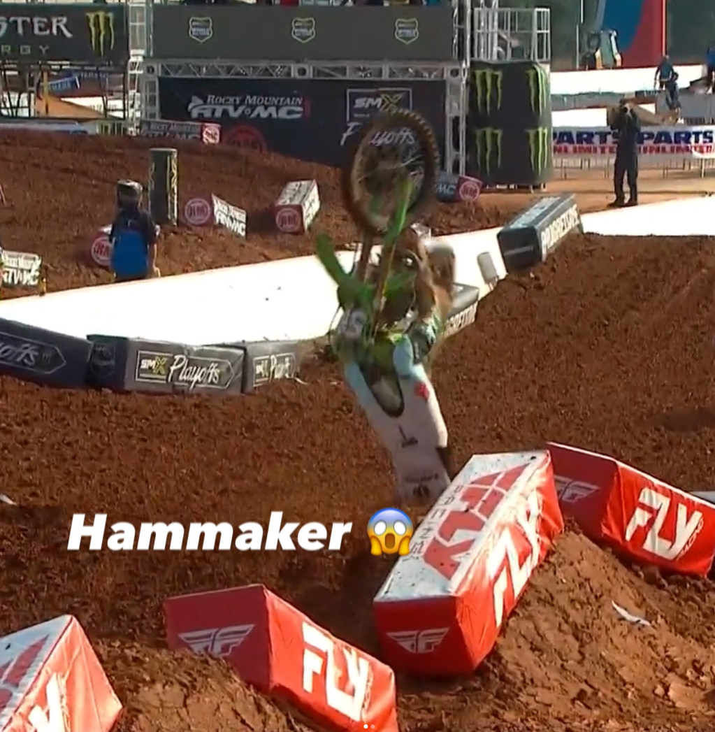 A photo of Seth Hammaker Crashing at the SMX playoff round 1 Charlotte